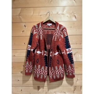 Ally Mae Southwestern Tribal Aztec Soft Acrylic Open Front Cardigan Sweater L